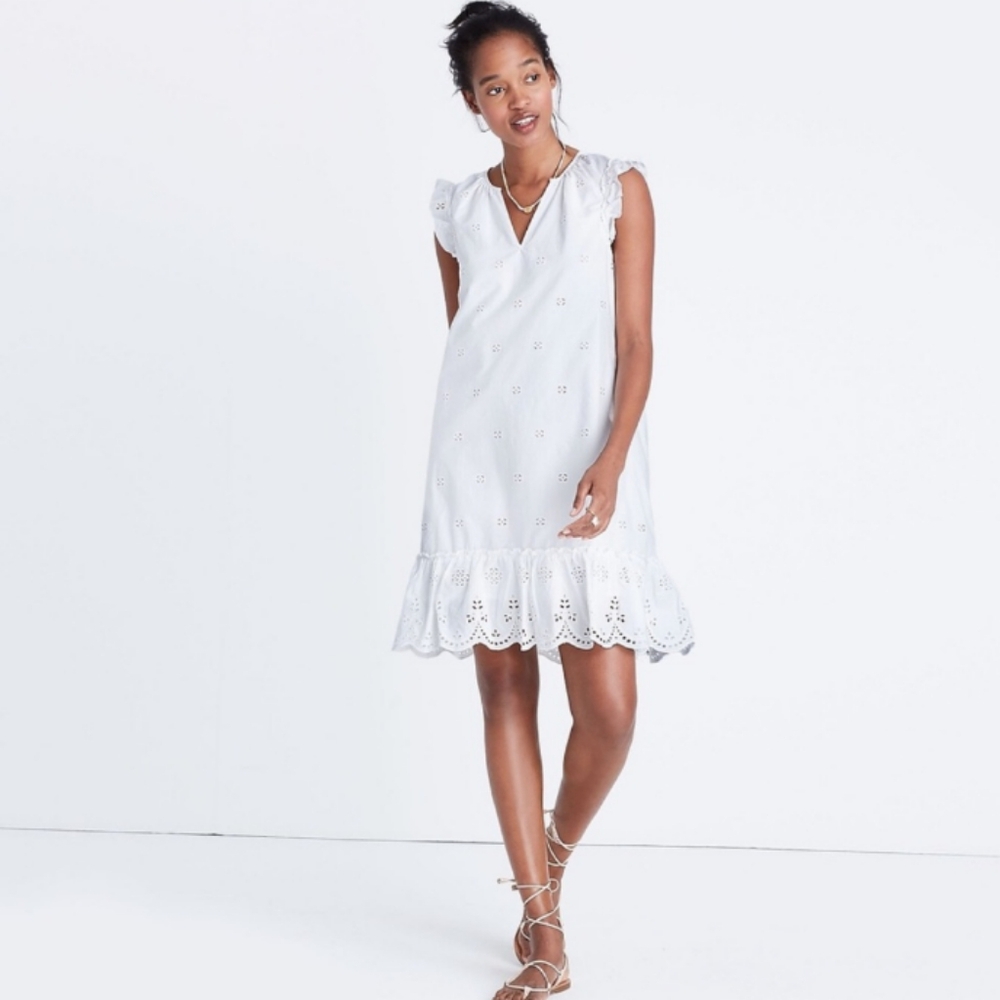 White Sleeveless Eyelet Garden  Dress